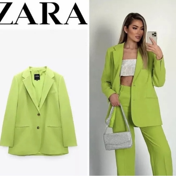 Zara Blogger Lime Straight Cut Oversized Blazer Jacket Size XS - Picture 1 of 13